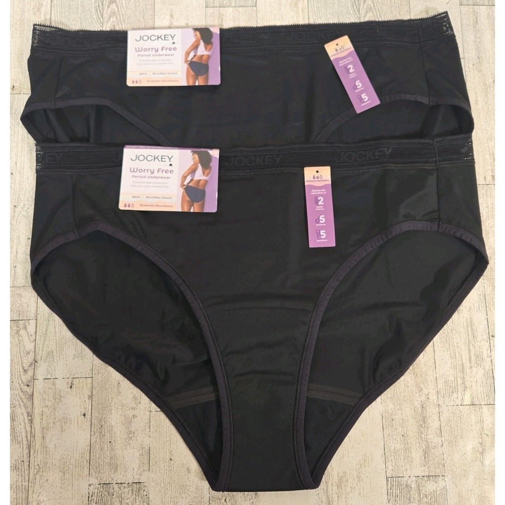 Jockey Period Underwear 3XL Bikini Mod Absorbency Stretch Lot of 2 Black